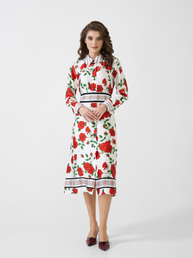 Rochie cămașă "TRANDAFIR DE LA MOLDOVA"