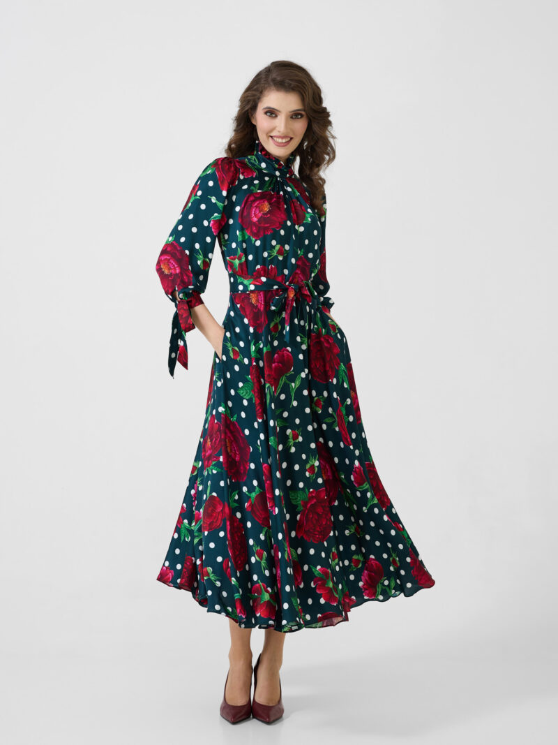 Rochie midi cu buline "BUJORUL ROMÂNESC"