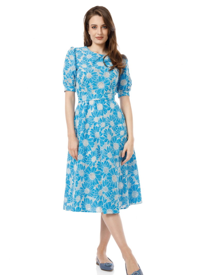 Rochie midi din bumbac brodat CELESTE