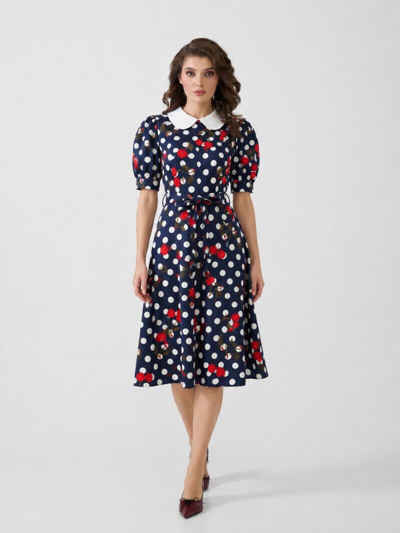 Rochie din bumbac cu buline și cireșe CHERRY LADY